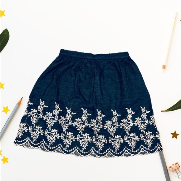 Chambray Navy White Floral Mini Skirt - Picture 1 of 6